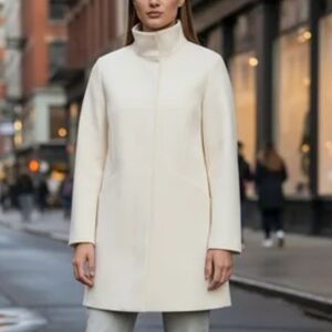 Nine West Zip Front Faux Wool Coat Ivory XXL